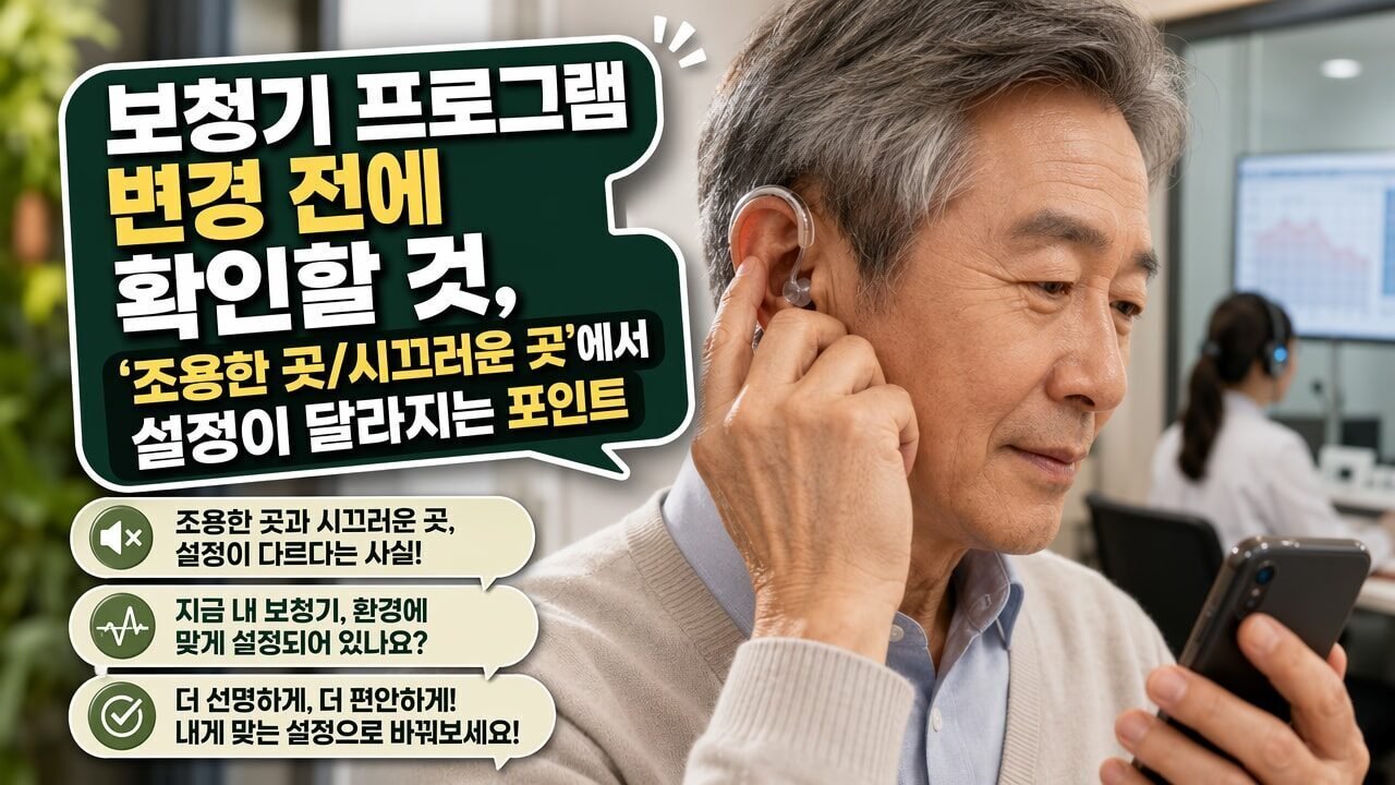 보청기 프로그램 변경 전에 확인할 것, ‘조용한 곳/시끄러운 곳’에서 설정이 달라지는 포인트
